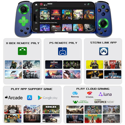 Mobile Gaming Controller with Phone Case Support & Green Light