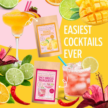 Practical Magic Sparkly Cocktail Mixers Variety Pack w/ Edible Glitter for Drinks, Makes 16 Craft Mix Midnight Margarita & Moon Magic Martinis, Shimmer Pearlescent Luster Dust, Non-Alcoholic Mocktails