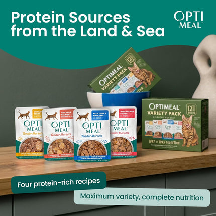 Wet Cat Food Variety Pack - Surf & Turf Grain-Free Adult Cat Pouches, 3 oz, Pack of 12
