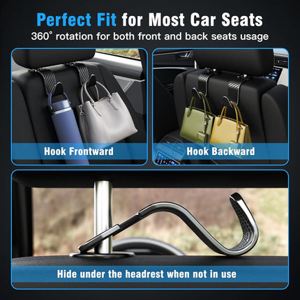 4-Pack Black Checkered Car Headrest Hooks