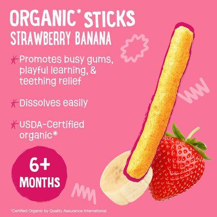 Organic Strawberry Banana Dissolvable Teething Snacks for Babies 6 Months and Older, .56 oz Pack of 5