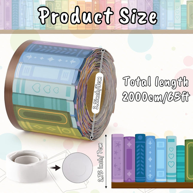 Colorful Bookshelf Border Trim - 65 ft Back to School Books Rolled Bulletin Board Border