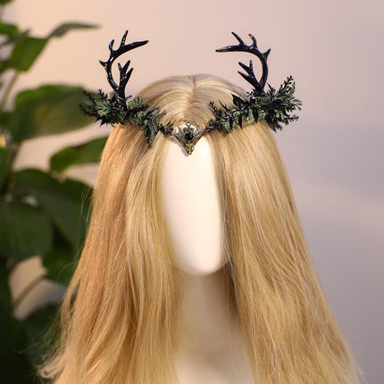 Light-Up Black Antler Elf Crown Gothic Flower Headband