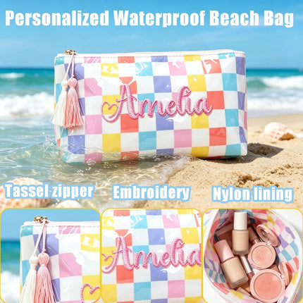 GlowEssence EsenciaLuz Embroidered Travel Makeup Bag for Women, Custom Waterproof Striped — Beauty & Self-Care