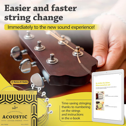 Quality Acoustic Guitar Strings - 6 String Set with Picks and Extra High E String