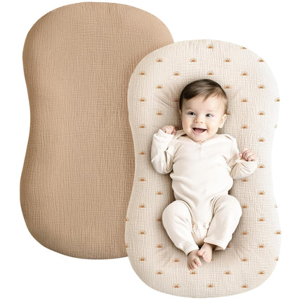 Muslin Baby Lounger Cover 2 Pack - 100% Cotton, Camel/Sun