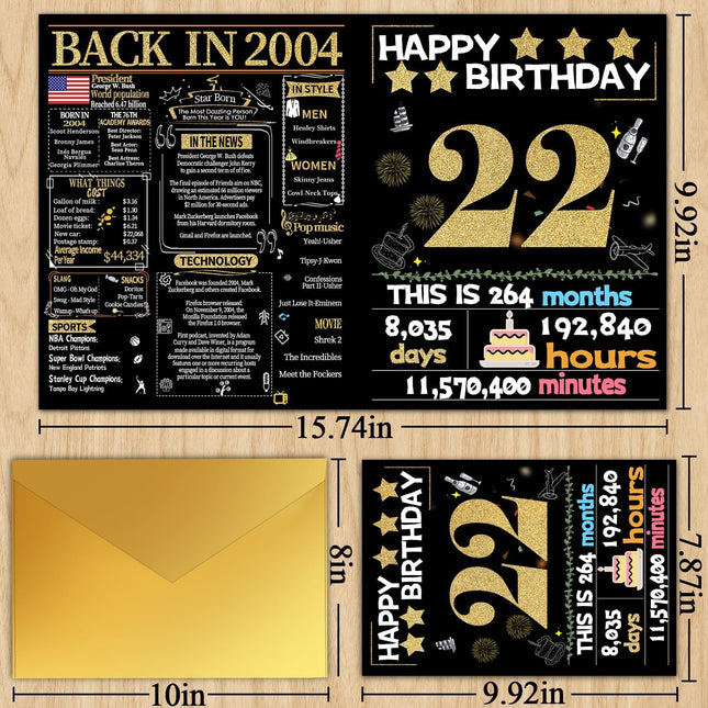 22nd Birthday Card with Envelope - Back in 2004