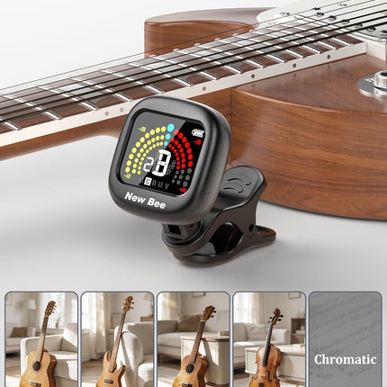 Rechargeable 360° Clip-On Chromatic Tuner for Guitar, Bass, Ukulele, Violin & Cello