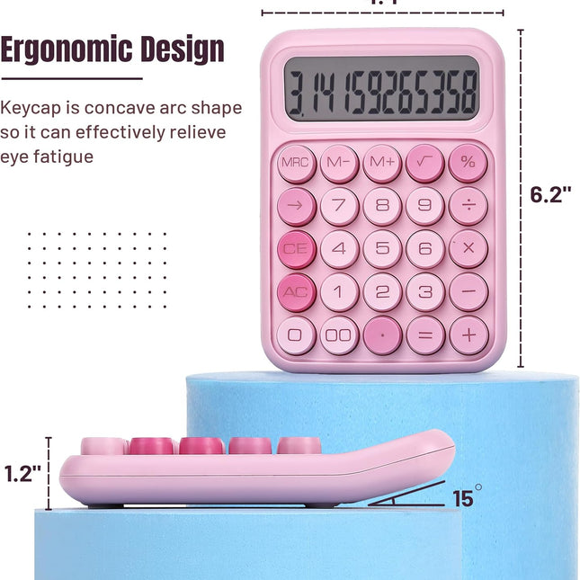 Pink 12-Digit Mechanical Switch Basic Calculator