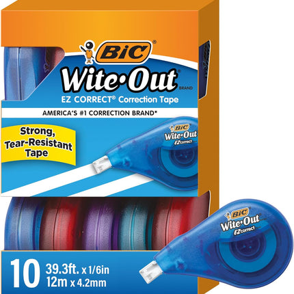 White Tear-Resistant Correction Tape, 39.3 ft, 10-Count Pack