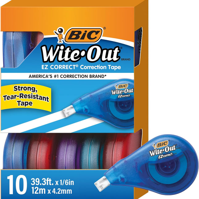 White Tear-Resistant Correction Tape, 39.3 ft, 10-Count Pack