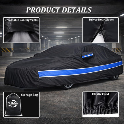 10-Layer Waterproof All-Weather Full Car Cover for Sedan/Coupe 2001-2025