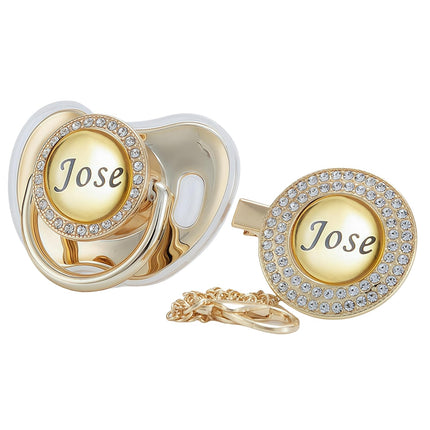 Custom Name Bling Pacifier & Clip Set – Personalized Newborn Photo Keepsake