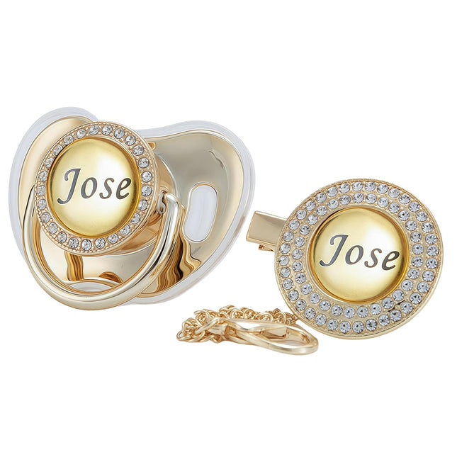 Custom Name Bling Pacifier & Clip Set – Personalized Newborn Photo Keepsake