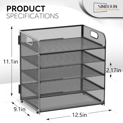 Black 5-Tier Metal Letter Tray Paper Organizer with Handle