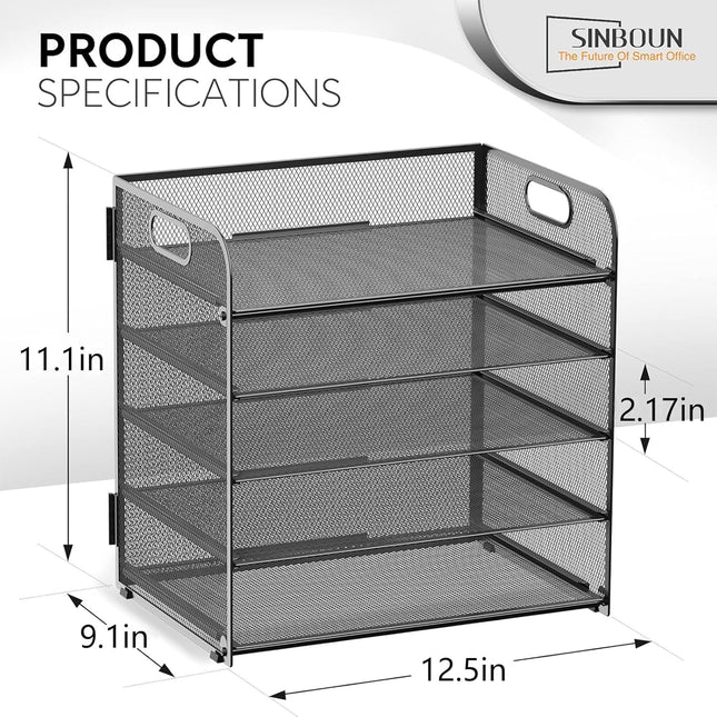 Black 5-Tier Metal Letter Tray Paper Organizer with Handle