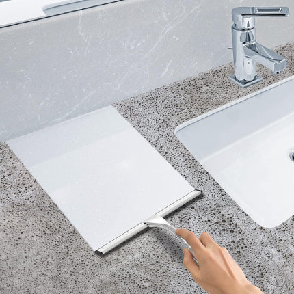 10-Inch Silver Stainless Steel Shower Squeegee with 2 Adhesive Hooks