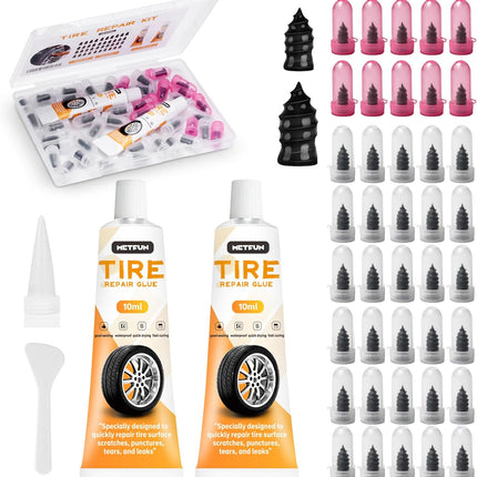 40 PCS Tire Repair Rubber Nails Kit with 2 Tubes of Black Tire Sealant Glue