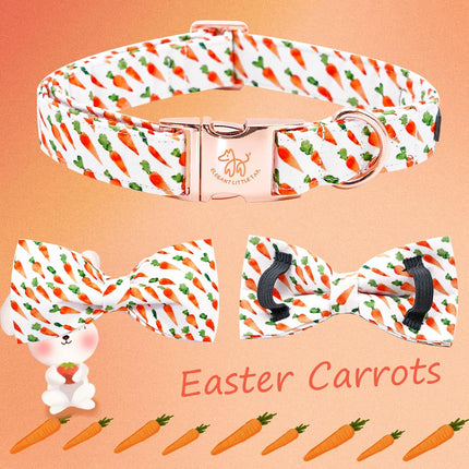 Elegant Easter Dog Collar with Carrot Pattern and Pink Bowtie for Medium Dogs