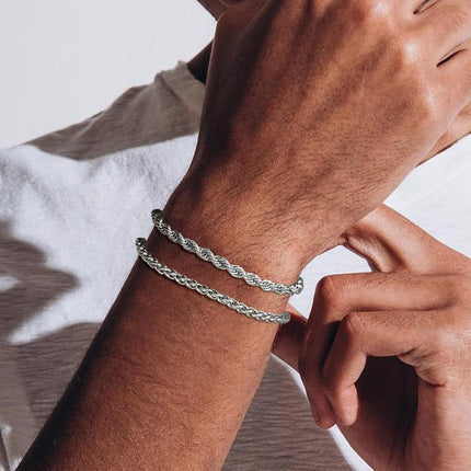 Silver Stainless Steel Men's Bracelet 2 Pack