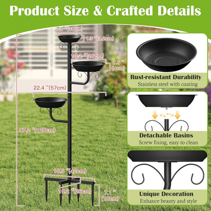 HomeChef ChefDelHogar Pawaboo Bird Bath for Outside, 47in Metal Freestanding Birdbaths & Birdfeeder — Kitchen & Home