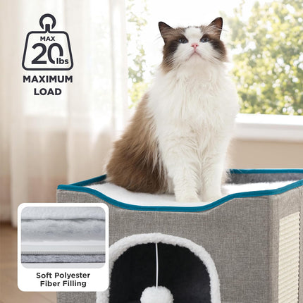Large Grey Cat Cave with Scratch Pad and Hanging Ball