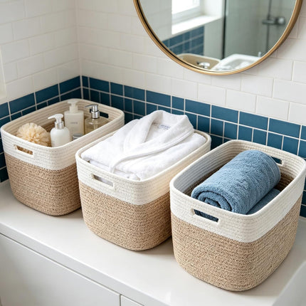 HomeChef ChefDelHogar 3 Pack Woven Rope Storage Baskets for Shelves,13.5"×11"×9.5" — Kitchen & Home