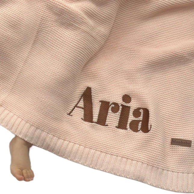 Personalized Baby Blanket with Name - Light Pink Cotton Knit Swaddle