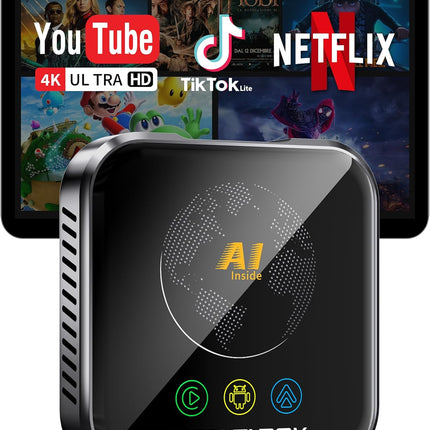 Magic AI Box Wireless CarPlay Adapter, Plug & Play Car Video Box for OEM Wired CarPlay/Android Auto Cars, Glossy Black