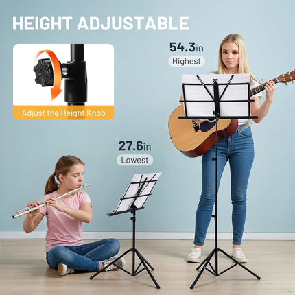 Portable Sheet Music Stand with Desktop Book Holder, Carrying Bag and Clip