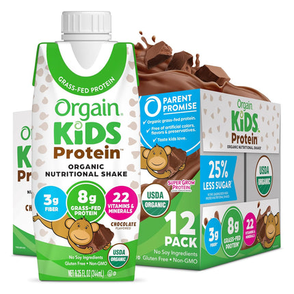 Organic Kids Chocolate Dairy Protein Shakes, 8g Protein, Pack of 12