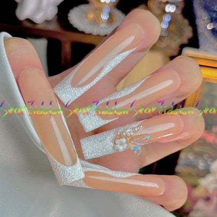 PawHaven RefugioPata PAINTED White False Nails Set Coffin Press on Nails Pressons Kit Medium — Pet Supplies
