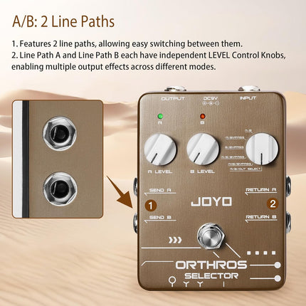 Dual Effects Line Selector Guitar Pedal, 6-Mode A/B Switcher with Independent Volume Control and Bypass