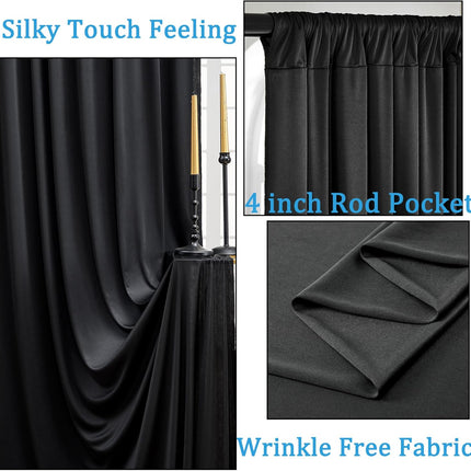 20 ft x 10 ft Black Polyester Backdrop Curtains, 4 Panels