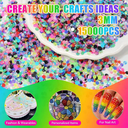 15000-Piece 3mm Multicolor Flatback Rhinestone Bedazzling Kit