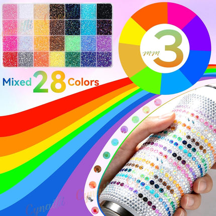 32,000-Piece 3mm Color Flatback Jelly Resin Rhinestones for Bedazzling