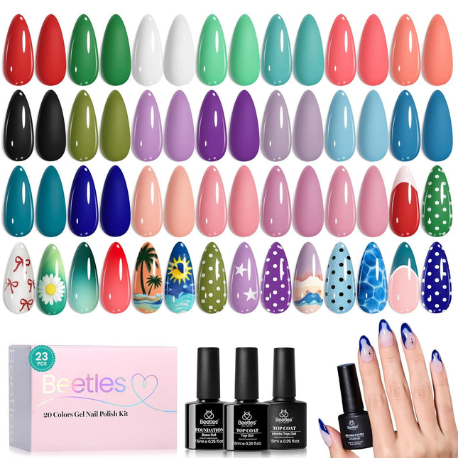 Summer Gel Polish Set - 20 Colors with Base & Top Coat