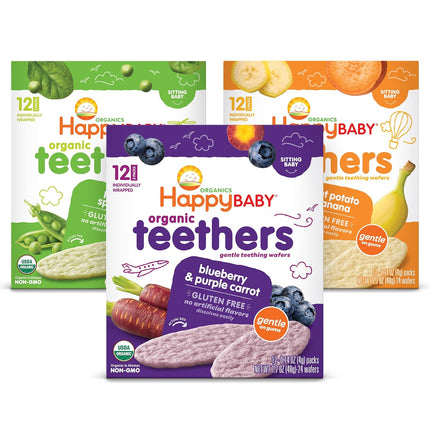 Organic Baby Teething Wafers, 3 Flavor Variety Pack, 12 Count Pack of 3