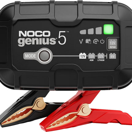 NOCO GENIUS5: 5A 6V/12V Smart Battery Charger – Automatic Maintainer, Trickle Charger & Desulfator with Overcharge Protection & Temperature Compensation – for Lead-Acid & Lithium Batteries