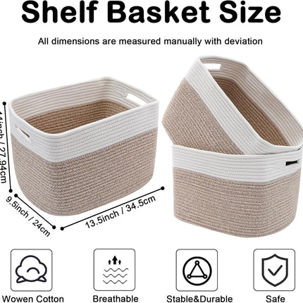 HomeChef ChefDelHogar 3 Pack Woven Rope Storage Baskets for Shelves,13.5"×11"×9.5" — Kitchen & Home