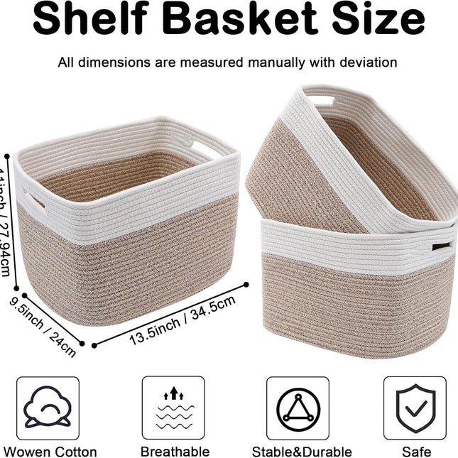 HomeChef ChefDelHogar 3 Pack Woven Rope Storage Baskets for Shelves,13.5"×11"×9.5" — Kitchen & Home