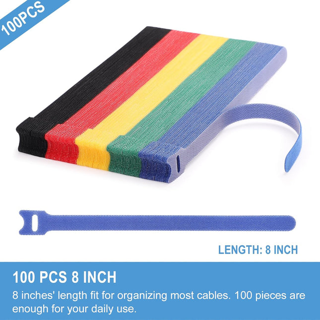 SourcetoHome 100 PCS 8 Inches Reusable Cable Ties | Adjustable Cord Wraps, Cable Straps | Hook & Loop Cord Organizer, Cable Management | 5 Colors - supplement facts label