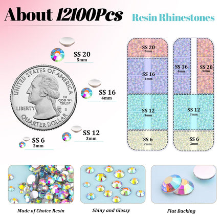 SourcetoHome 12100Pcs Resin Rhinestones for Crafting with 3Pcs 10ml B7000 Jewelry Glue, 2 Boxes Flatback Crystals Diomand (AB) for Bedazzling Crafts DIY Nail Art Makeup，Non Hotfix Gems for Clothing Shoes - supplement facts label