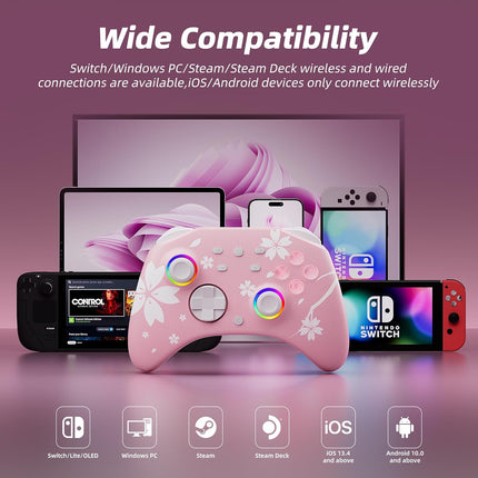 Sakura Pink Wireless Controller for Switch, Switch 2, PC, Mobile and Steam Deck