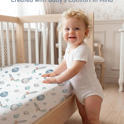 2-Pack Blue Rocket Fitted Crib Sheets, 52" x 28"