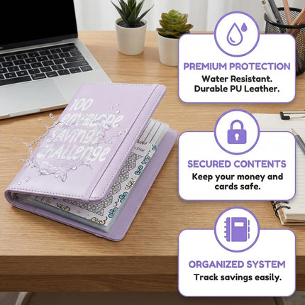 2Pcs 100 Envelopes Money Saving Challenge Binder, Pink + Purple