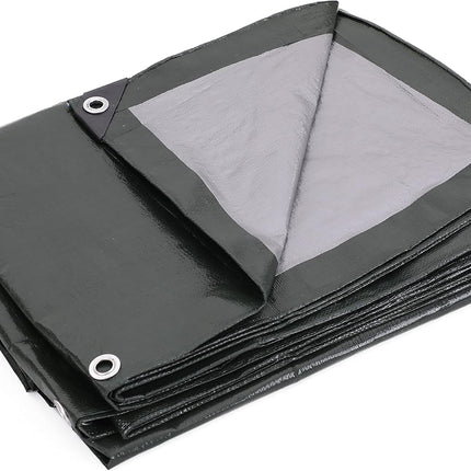 12 x 14 Ft Heavy-Duty Waterproof Tarp, 8-mil, Reversible Green-Silver