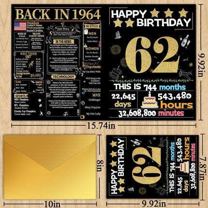 62nd Birthday Card with Envelope - Back in 1964