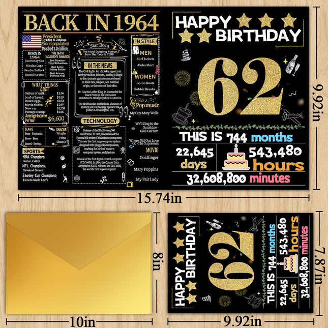 62nd Birthday Card with Envelope - Back in 1964