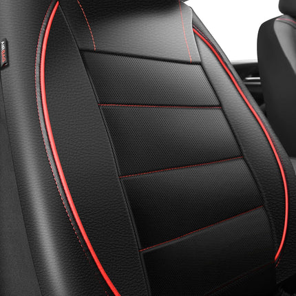 Universal Fit Waterproof Faux Leather Two Front Seat Covers, Black Red